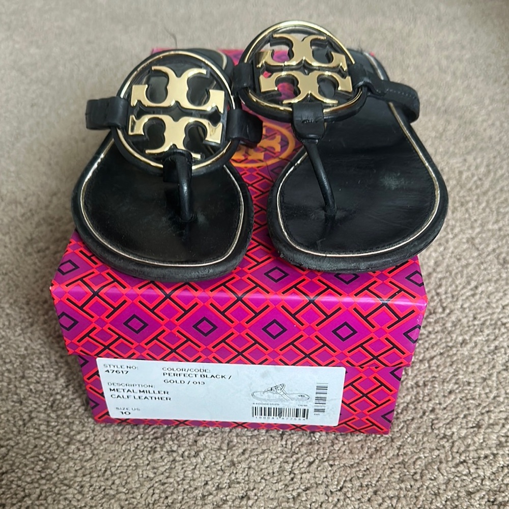 Tory Burch Black and Gold Sandals